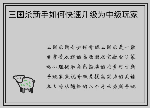 三国杀新手如何快速升级为中级玩家